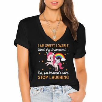 Funny Unicorn Kind Rainbow Graphic Plus Size Women's Jersey Short Sleeve Deep V-Neck Tshirt | Mazezy