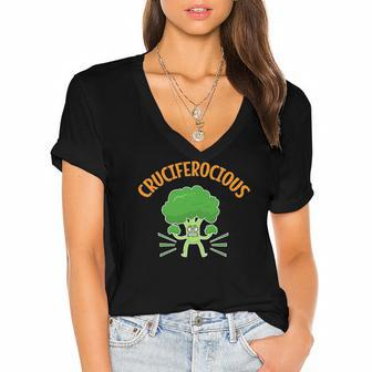 Funny Vegan Cruciferocious Broccoli Lover Women's Jersey Short Sleeve Deep V-Neck Tshirt | Mazezy