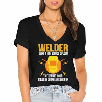 Funny Welder Art For Men Women Steel Welding Migtig Welder Women's Jersey Short Sleeve Deep V-Neck Tshirt | Mazezy