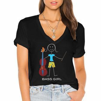 Funny Womens Double Bass Player Girl Bass Women's Jersey Short Sleeve Deep V-Neck Tshirt | Mazezy
