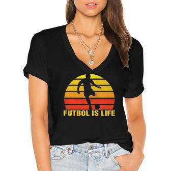 Futbol Is Life Vintage Soccer Player Sports Futbol Women's Jersey Short Sleeve Deep V-Neck Tshirt | Mazezy