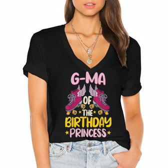 G-Ma Of The Birthday Princess Roller Skates Party Women's Jersey Short Sleeve Deep V-Neck Tshirt - Seseable