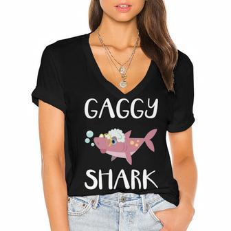 Gaggy Grandma Gift Gaggy Shark V2 Women's Jersey Short Sleeve Deep V-Neck Tshirt - Seseable