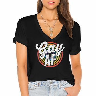 Gay Af Lgbt Pride Rainbow Flag March Rally Protest Equality Women's Jersey Short Sleeve Deep V-Neck Tshirt | Mazezy