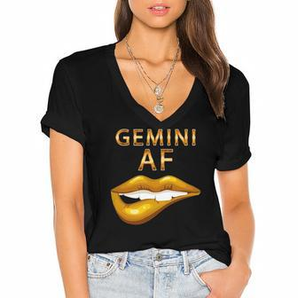 Gemini Af Gold Sexy Lip Birthday Gift Women's Jersey Short Sleeve Deep V-Neck Tshirt | Mazezy