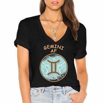 Gemini Af Zodiac Sign Gemini Women's Jersey Short Sleeve Deep V-Neck Tshirt | Mazezy