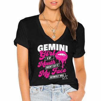 Gemini Girl - Zodiac Sign Astrology Symbol Horoscope Reader Women's Jersey Short Sleeve Deep V-Neck Tshirt | Mazezy