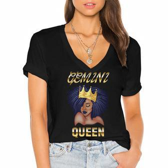 Gemini Queen Born In May-June Black Queen Birthday Women's Jersey Short Sleeve Deep V-Neck Tshirt - Seseable