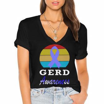 Gerd Awareness Vintage Periwinkle Blue Ribbon Gastroesophageal Reflux Disease Gerd Awareness Women's Jersey Short Sleeve Deep V-Neck Tshirt | Favorety