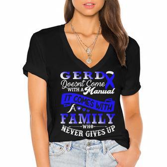 Gerd Doesnt Come With A Manual It Comes With A Family Who Never Gives Up Periwinkle Blue Ribbon Gastroesophageal Reflux Disease Gerd Awareness Women's Jersey Short Sleeve Deep V-Neck Tshirt | Favorety AU