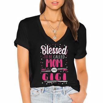 Gigi Grandma Gift Blessed To Be Called Mom And Gigi Women's Jersey Short Sleeve Deep V-Neck Tshirt - Seseable