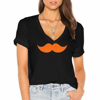 Ginger Orange Red Hair Mustache Women's Jersey Short Sleeve Deep V-Neck Tshirt | Mazezy
