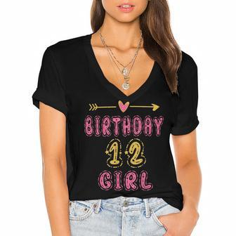 Girls 12Th Birthday Idea For 12 Years Old Daughter Women's Jersey Short Sleeve Deep V-Neck Tshirt - Seseable