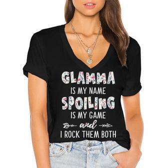 Glamma Grandma Gift Glamma Is My Name Spoiling Is My Game Women's Jersey Short Sleeve Deep V-Neck Tshirt - Seseable