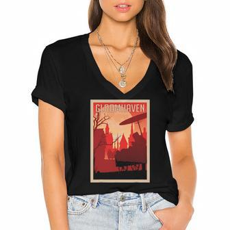 Gloomhaven Minimalists Travel Gloomhaven Lover Gift Women's Jersey Short Sleeve Deep V-Neck Tshirt | Mazezy