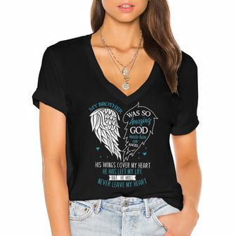 God Made My Brother An Angel In Heaven In Memory Bro Grief Women's Jersey Short Sleeve Deep V-Neck Tshirt | Mazezy