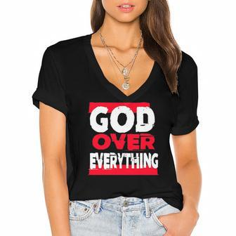 God Over Everything Religion Jesus Women's Jersey Short Sleeve Deep V-Neck Tshirt | Mazezy
