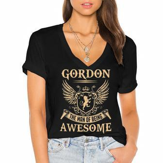 Gordon Name Gift Gordon The Man Of Being Awesome Women's Jersey Short Sleeve Deep V-Neck Tshirt - Seseable