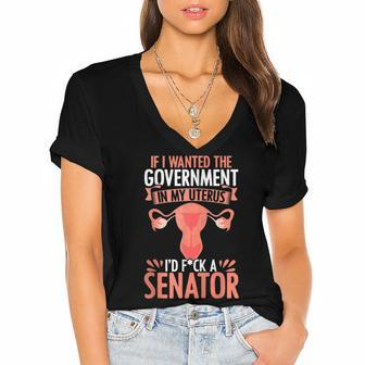 Government In My Uterus Feminist Reproductive Women Rights Women's Jersey Short Sleeve Deep V-Neck Tshirt | Mazezy