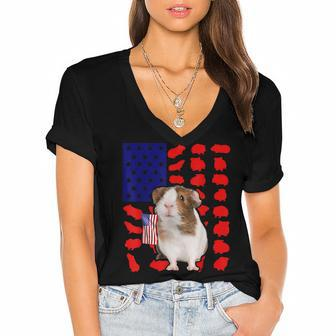 Guinea Pig American Flag 4Th Of July Lover Usa Patriotic Women's Jersey Short Sleeve Deep V-Neck Tshirt - Seseable