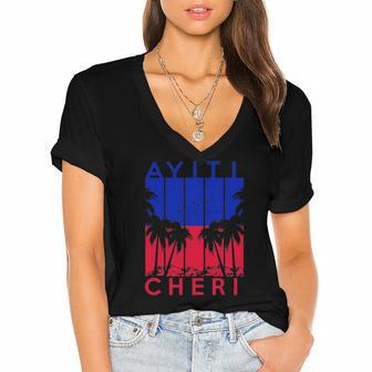 Haitian Haiti Ayiti Cheri Haiti Vacation Gift Women's Jersey Short Sleeve Deep V-Neck Tshirt | Mazezy