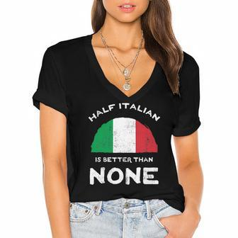 Half Italian Is Better Than None Italian Republic Heritage Women's Jersey Short Sleeve Deep V-Neck Tshirt | Mazezy