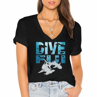 Hammerhead Shark And Whitetip Dive Fiji Hammerhead Women's Jersey Short Sleeve Deep V-Neck Tshirt | Mazezy