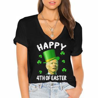 Happy 4Th Of Easter Funny Biden St Patricks Day Women's Jersey Short Sleeve Deep V-Neck Tshirt - Seseable