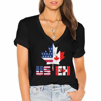 Happy Canada Day Usa Pride Us Flag Day Useh Canadian Women's Jersey Short Sleeve Deep V-Neck Tshirt - Seseable