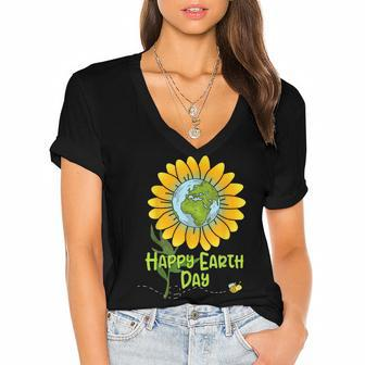 Happy Earth Day Every Day Sunflower Kids Teachers Earth Day Women's Jersey Short Sleeve Deep V-Neck Tshirt - Seseable