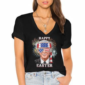 Happy Easter Confused Joe Biden 4Th Of July Funny Women's Jersey Short Sleeve Deep V-Neck Tshirt | Mazezy