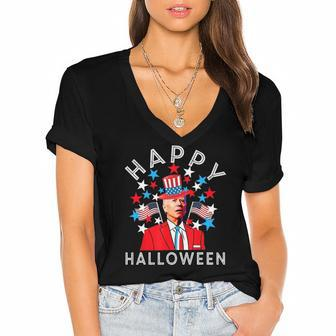 Happy Halloween Joe Biden 4Th Of July Memorial Independence Women's Jersey Short Sleeve Deep V-Neck Tshirt | Mazezy