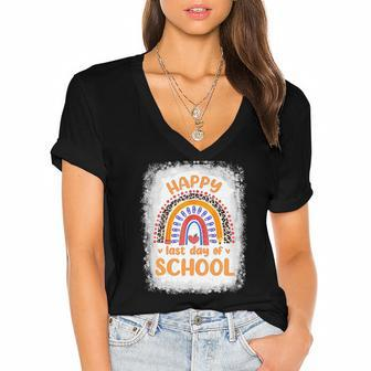 Happy Last Day Of School Rainbow Funny Summer Vacation Women's Jersey Short Sleeve Deep V-Neck Tshirt | Mazezy CA
