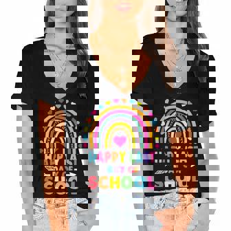 Happy Last Day Of School Teacher Student Graduation Rainbow Women's Jersey Short Sleeve Deep V-Neck Tshirt | Mazezy