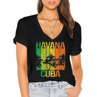 Havana Cuba Cuban Beach Caribbean Summer Holidays Women's Jersey Short Sleeve Deep V-Neck Tshirt | Mazezy