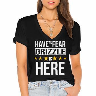 Have No Fear Grizzle Is Here Name Women's Jersey Short Sleeve Deep V-Neck Tshirt - Monsterry UK