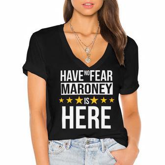 Have No Fear Maroney Is Here Name Women's Jersey Short Sleeve Deep V-Neck Tshirt - Monsterry