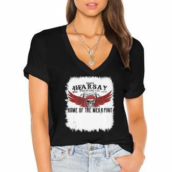 Hearsay Brewing Company Brewing Co Home Of The Mega Pint Women's Jersey Short Sleeve Deep V-Neck Tshirt | Mazezy