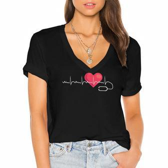 Heartbeat Cardiology Cardiologist Heart Doctor Women's Jersey Short Sleeve Deep V-Neck Tshirt | Mazezy