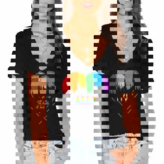 Hearts Lgbt Equality Love Lgbtq Rainbow Flag Gay Pride Ally Women's Jersey Short Sleeve Deep V-Neck Tshirt | Mazezy