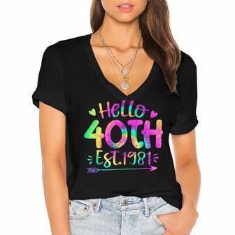 Hello Fifty 1981 Tie Dye 40Th Birthday Party 40 Years Old Women's Jersey Short Sleeve Deep V-Neck Tshirt - Seseable