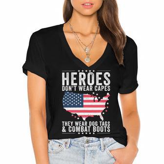 Heroes Dont Wear Capes They Wear Dog Tags And Combat Boots T-Shirt Women's Jersey Short Sleeve Deep V-Neck Tshirt - Monsterry DE