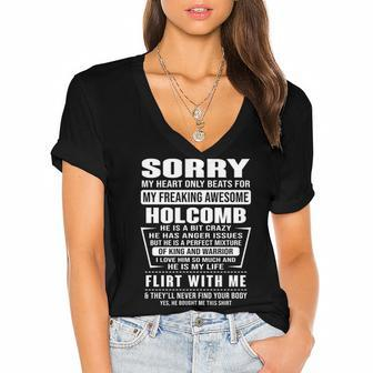 Holcomb Name Gift Sorry My Heart Only Beats For Holcomb Women's Jersey Short Sleeve Deep V-Neck Tshirt - Seseable