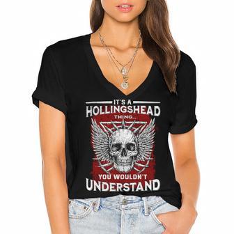 Hollingshead Name Shirt Hollingshead Family Name Women's Jersey Short Sleeve Deep V-Neck Tshirt - Monsterry DE