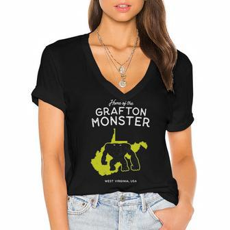 Home Of The Grafton Monster West Virginia Usa Women's Jersey Short Sleeve Deep V-Neck Tshirt | Mazezy