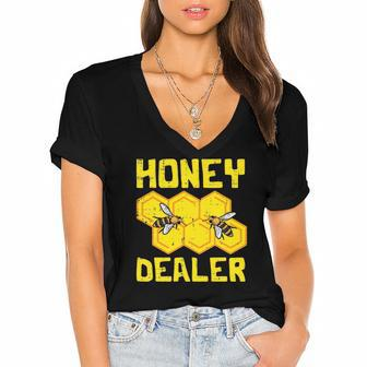 Honey Dealer Bee Honeycomb Beekeeping Beekeeper Apiarist Women's Jersey Short Sleeve Deep V-Neck Tshirt | Mazezy