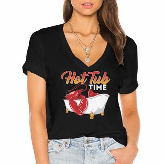 Hot Tub Time - Funny Lobster Shrimps Crawfish Crab Seafood Women's Jersey Short Sleeve Deep V-Neck Tshirt | Mazezy