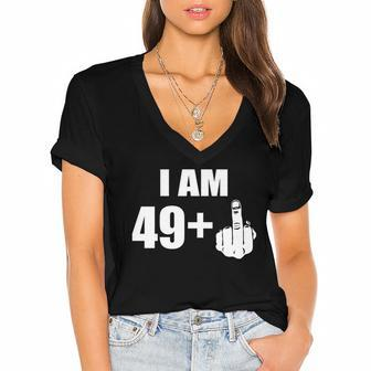 I Am 50 Middle Finger Funny 50Th Birthday Gift V2 Women's Jersey Short Sleeve Deep V-Neck Tshirt - Monsterry