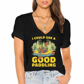 I Could Use A Good Paddling Funny Kayaker Outdoor Kayaking Women's Jersey Short Sleeve Deep V-Neck Tshirt | Mazezy