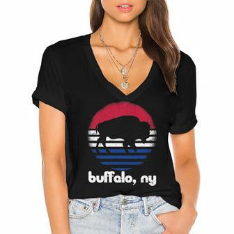 I Love Buffalo New York Retro Standing Buffalo Ny 716 Women's Jersey Short Sleeve Deep V-Neck Tshirt | Mazezy